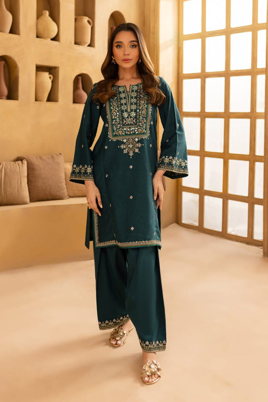 Teal Ferm- 2Pc Embroidered Dress