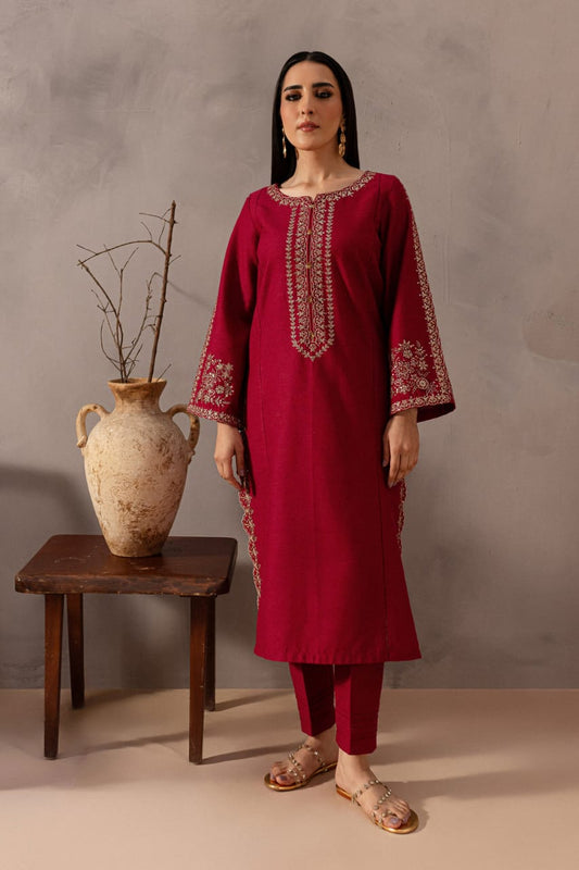 Limited stock-2PC Pink Say - Embroidered Dress